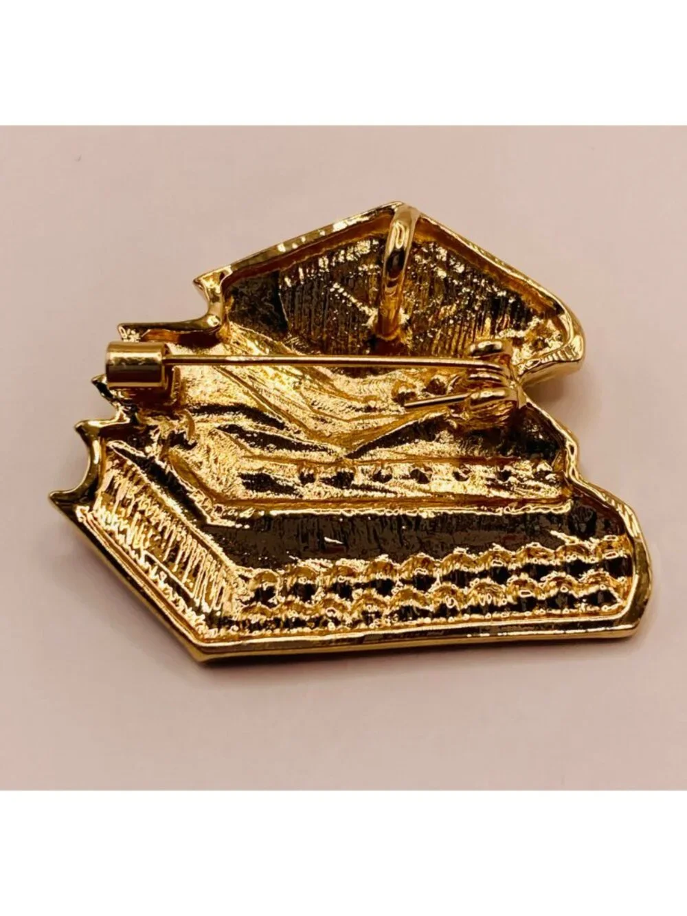 Stacked Books Enamel & Rhinestone Gold-Tone Brooch Pin Multicolor -26B